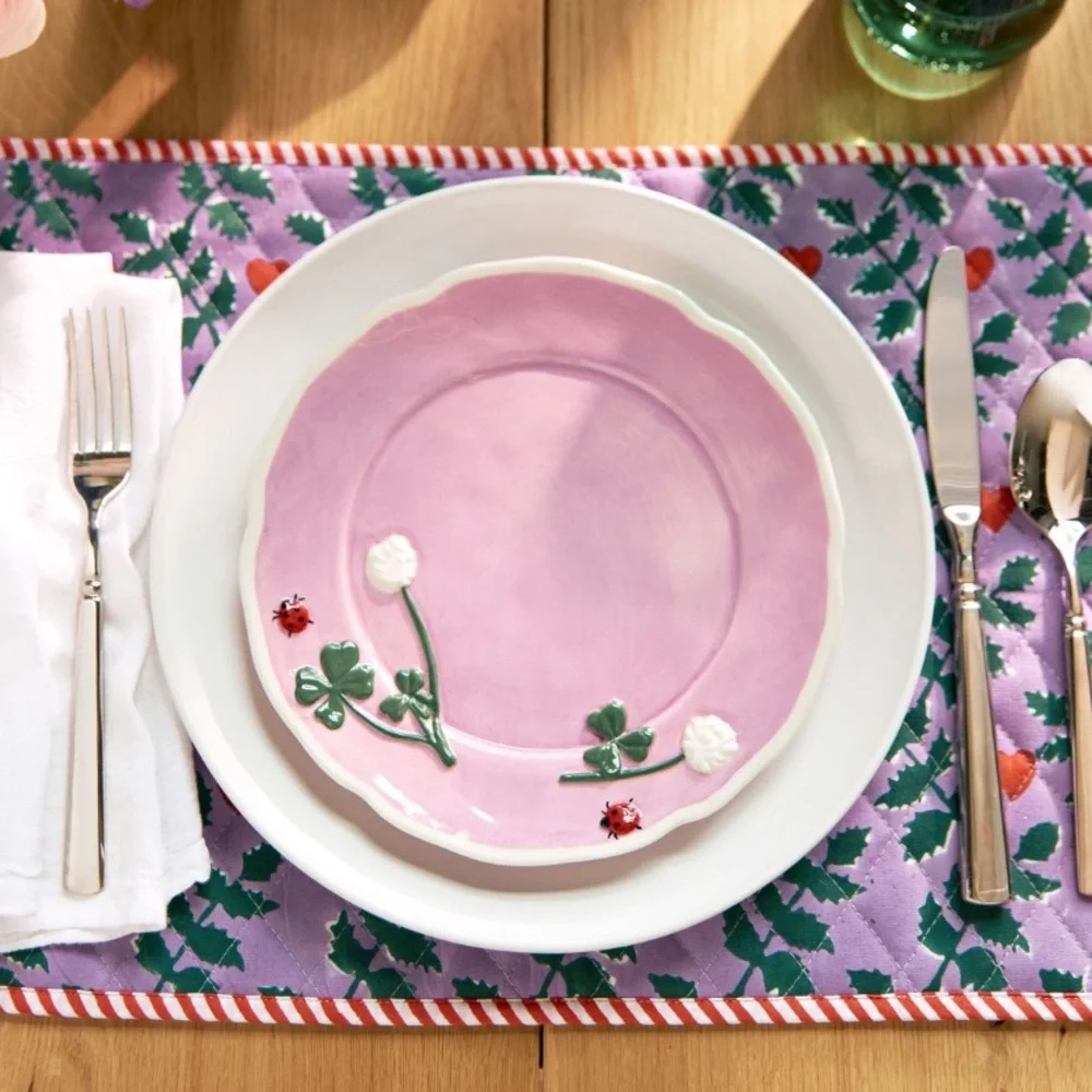 Faye dessert Plate with ladybug &‎ shamrocks Design single frazee
